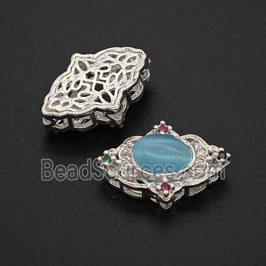 Copper Oval Beads Pave Catseye Shiny Silver