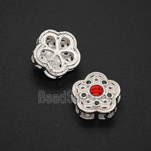 Copper Flower Beads Pave Resin Shiny Silver
