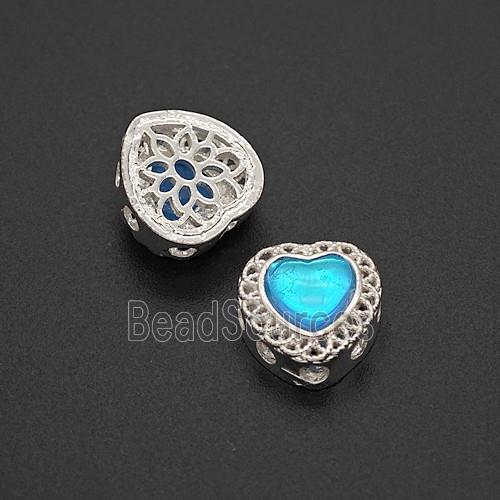 Copper Heart Beads Pave Resin Shiny Silver