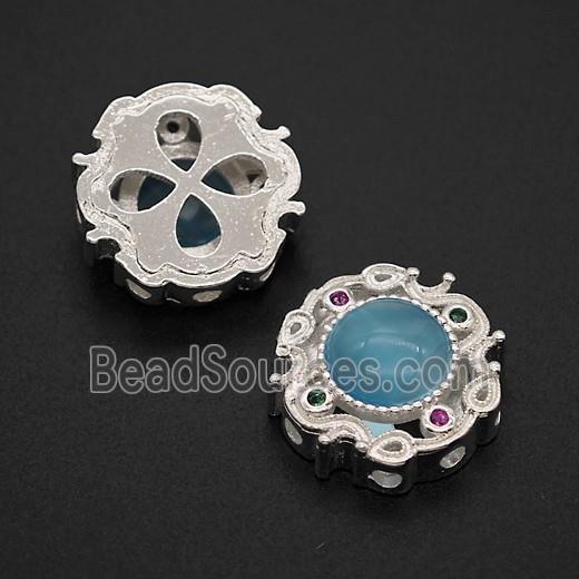 Copper Buttton Beads Pave Catseye Shiny Silver