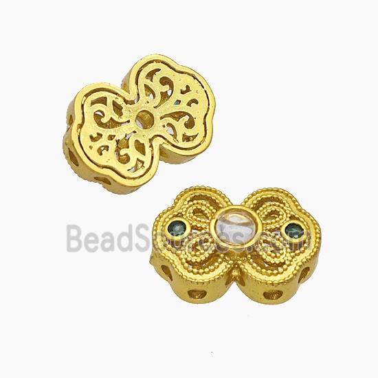 Copper Bowknot Beads Pave Resin Gold Plated