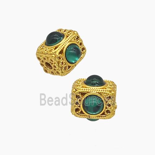 Copper Cube Beads Pave Resin Gold Plated