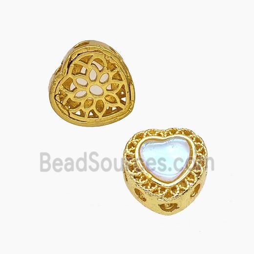 Copper Heart Beads Pave Resin Gold Plated