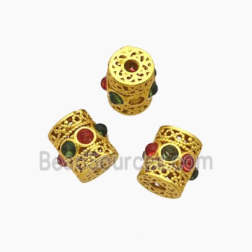 Copper Tube Beads Pave Resin Gold Plated