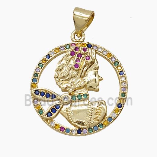 Copper Pendant Pave Zircon, Gold Plated