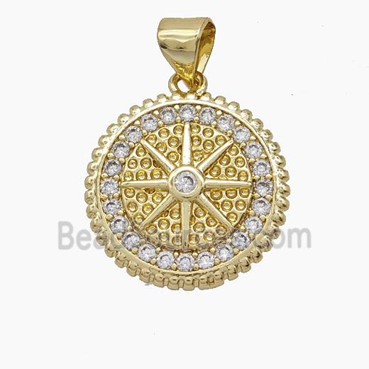 Copper Pendant Pave Zircon, Gold Plated