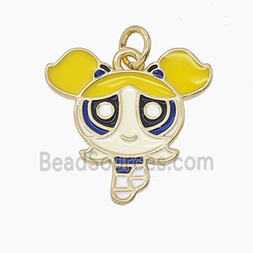 Enamel Copper Pendant Pave Zircon, Gold Plated