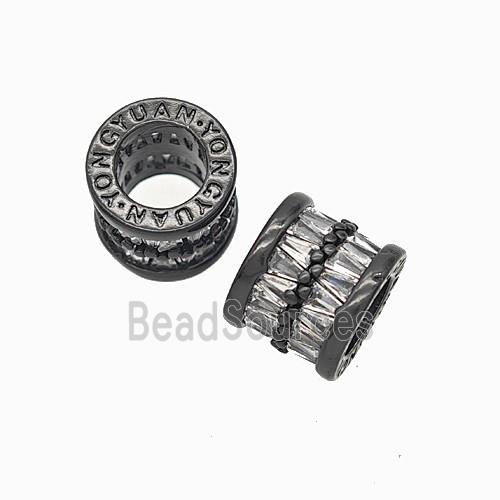 Copper Tube Beads Micropave Zirconia Large Hole Black Plated