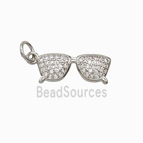 Copper Glasses Pendant Pave Zirconia Platinum Plated