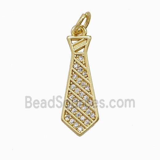 Copper Tie Pendant Pave Zirconia Gold Plated