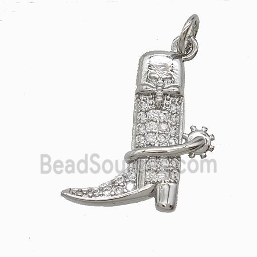 Cowboy Boots Copper Shoes Pendant Pave Zirconia Platinum Plated