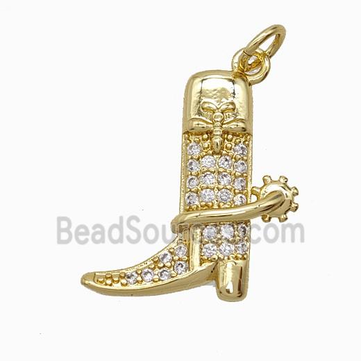 Cowboy Boots Copper Shoes Pendant Pave Zirconia Gold Plated