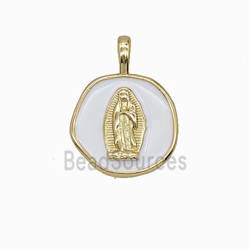 Copper Virgin Mary Pendant White Enamel Gold Plated