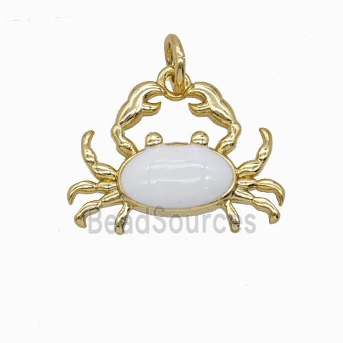 Copper Crab Pendant White Enamel Gold Plated