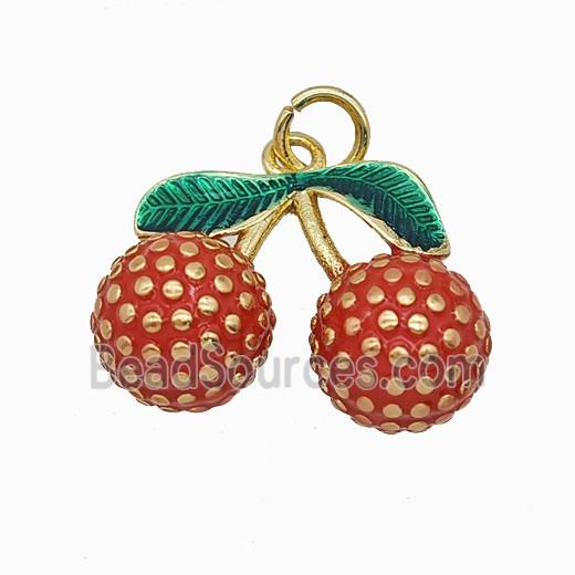 Copper Cherry Pendant Red Painted Gold Plated