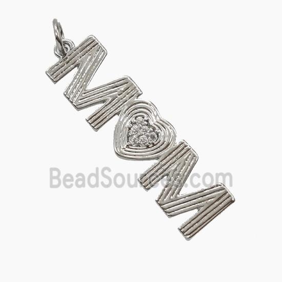 Copper MOM Pendant Pave Zirconia Heart Platinum Plated