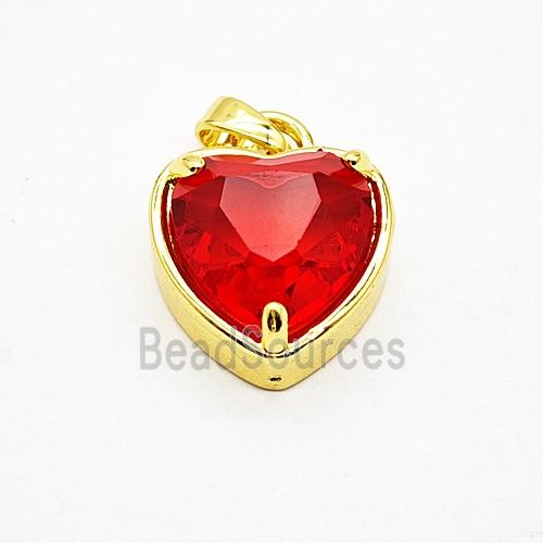 Copper Heart Pendant Pave Red Crystal Glass Gold Plated