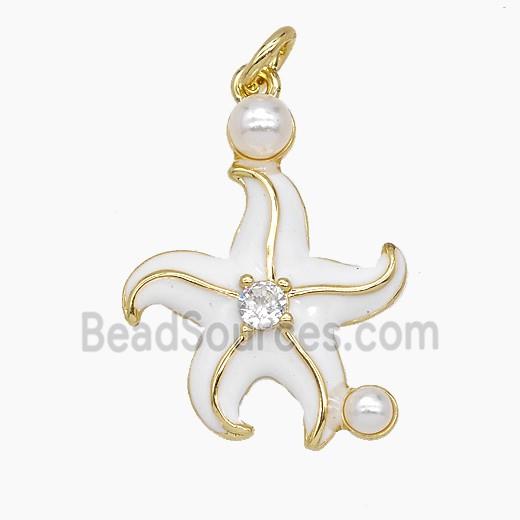 Copper Starfish Pendant White Enamel Gold Plated