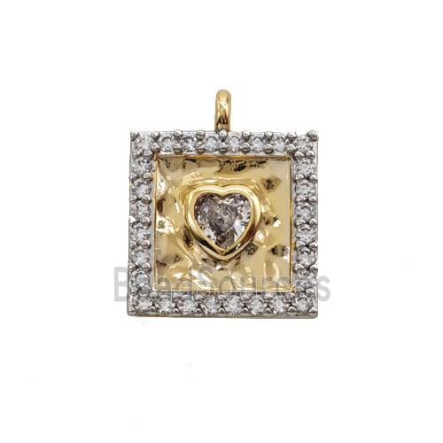 Copper Square Pendant Pave Zirconia Heart Gold Plated