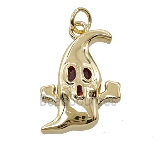 Halloween Ghost Charms Copper Pendant Pave Zirconia Gold Plated