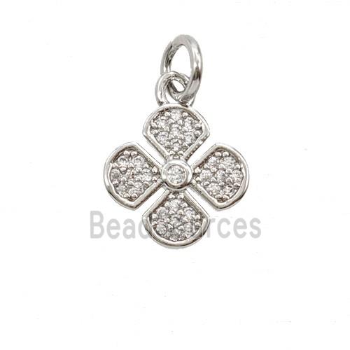 Copper Clover Pendant Pave Zirconia Platinum Plated