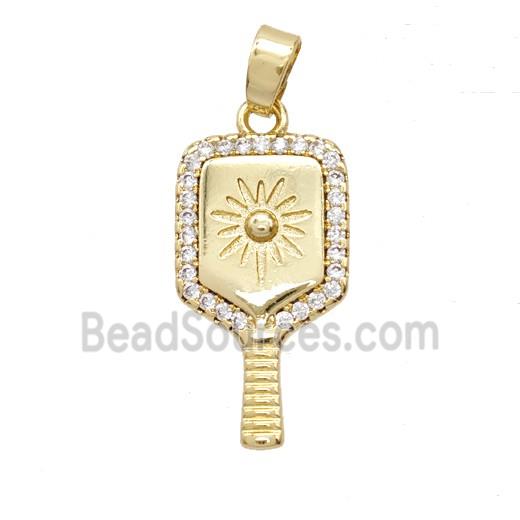 Pickleball Paddle Charms Copper Pendant Pave Zirconia Sports Gold Plated