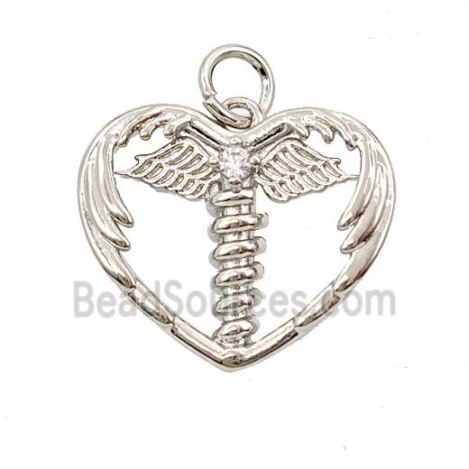 Copper Heart Wings Pendant Pave Zirconia Platinum Plated
