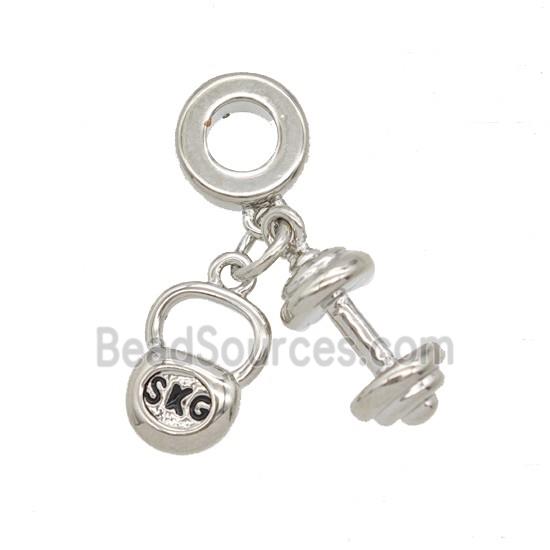 Weightlifting Barbell Charms Copper Pendant Sports Platinum Plated