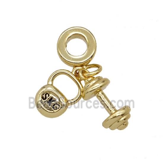 Weightlifting Barbell Charms Copper Pendant Sports Gold Plated
