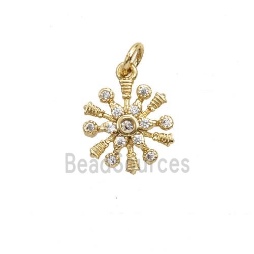 Christmas Snowflake Charms Copper Pendant Pave Zirconia Gold Plated