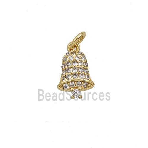 Christmas Bell Charms Copper Pendant Pave Zirconia Gold Plated