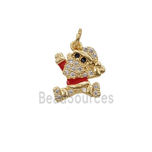 Christmas Gingerbread Man Charms Copper Pendant Pave Zirconia Red Enamel Gold Plated