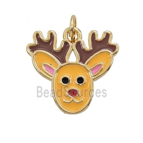 Christmas Reindeer Charms Copper Pendant Enamel Gold Plated