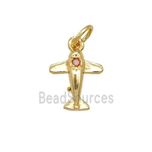 Copper Airplane Pendant Pave Zirconia 18K Gold Plated