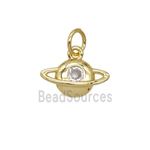 Copper Planet Pendant Pave Zirconia 18K Gold Plated