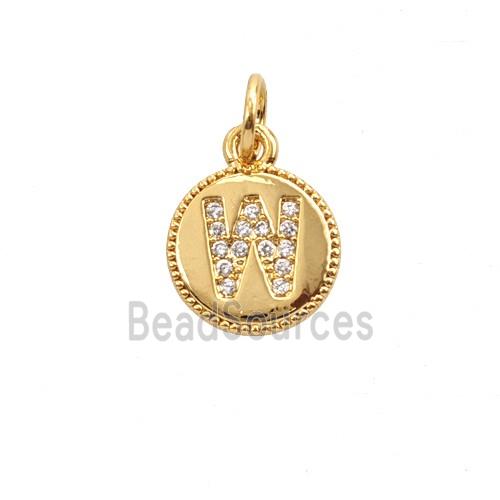 Copper Letter-W Pendant Pave Zirconia 18K Gold Plated