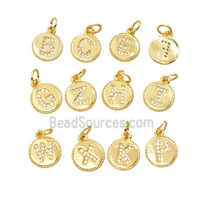Copper Alphabet Pendant Pave Zirconia 18K Gold Plated Mix Letters