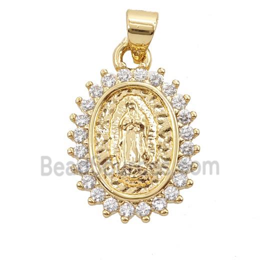 Copper Jesus Pendant Pave Zirconia Oval 18K Gold Plated