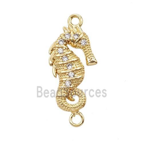 Copper Seahorse Connector Pave Zirconia 18K Gold Plated