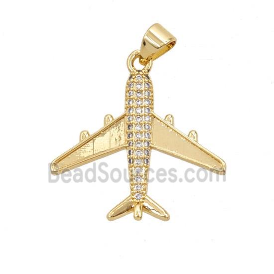 Copper Airplane Pendant Micropave Zirconia 18K Gold Plated