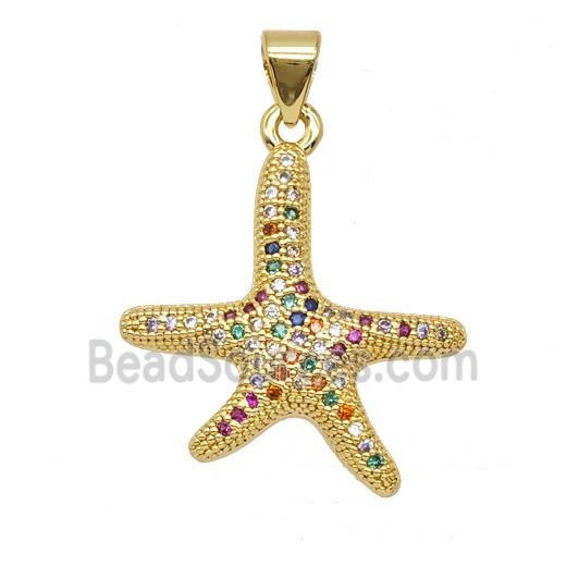 Copper Starfish Pendant Micropave Zirconia 18K Gold Plated