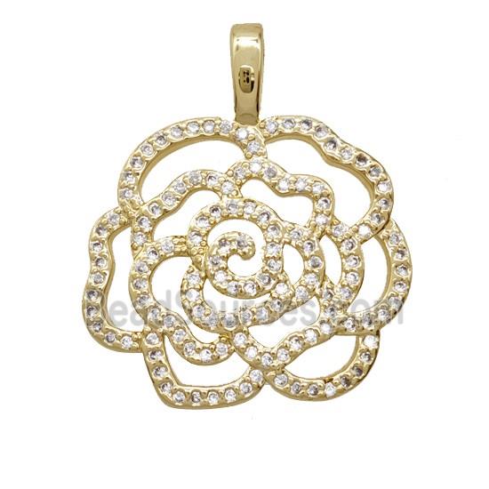 Copper Flower Pendant Pave Zirconia 18K Gold Plated