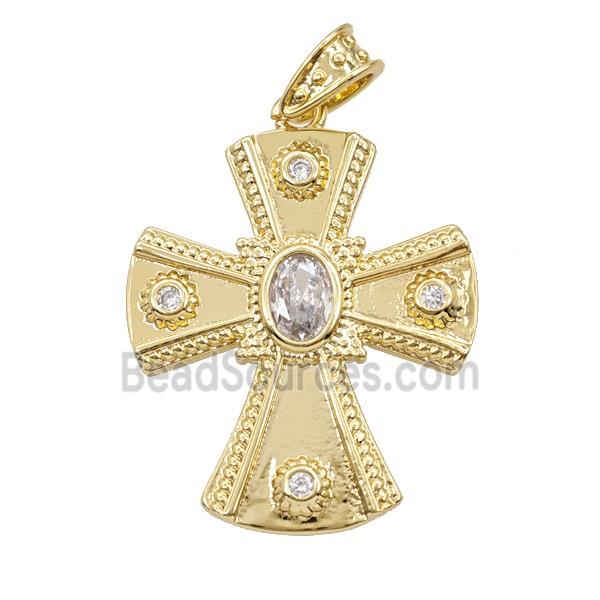 Copper Cross Pendant Pave Zirconia 18K Gold Plated