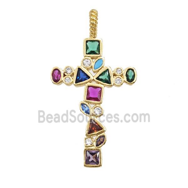 Copper Cross Pendant Pave Zirconia 18K Gold Plated