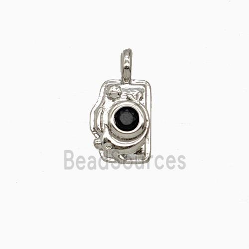 Copper Camera Pendant Pave Zirconia Platinum Plated