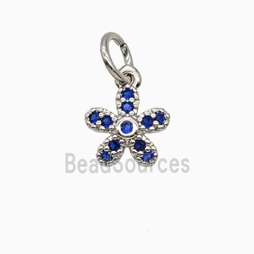 Copper Flower Pendant Pave Zirconia Platinum Plated