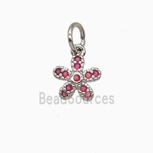 Copper Flower Pendant Pave Zirconia Platinum Plated