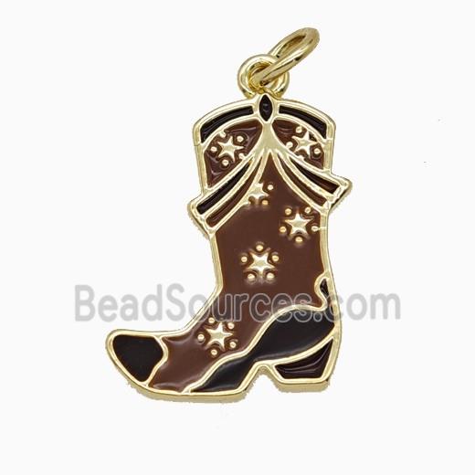 Copper Cowboy Boots Pendant Red Enamel Gold Plated