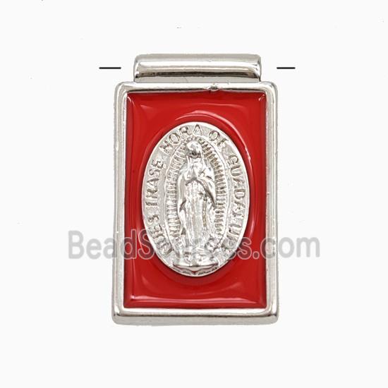 Copper Jesus Pendant Red Enamel Platinum Plated