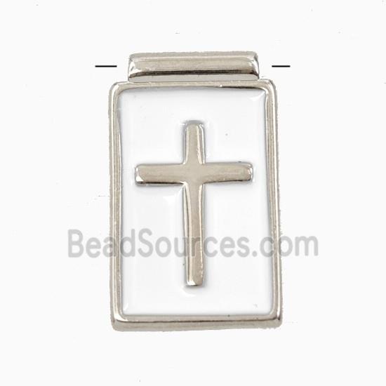 Copper Cross Pendant White Enamel Platinum Plated